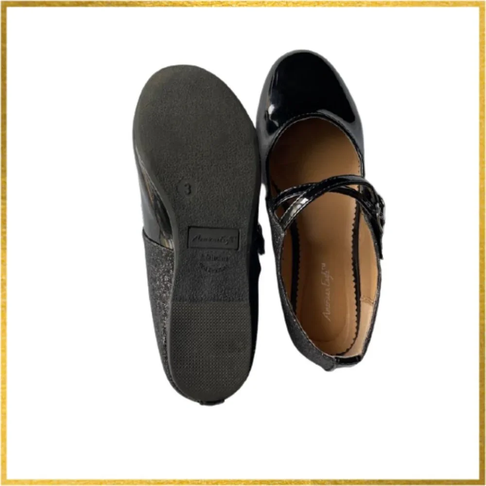 Girl's Black Dress Shoes by American Eagle. Flats w/Velcro straps.Size 3